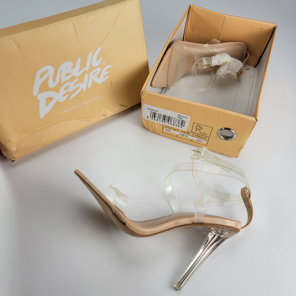 Public Desire - Clear/Nude Strappy Ankle Heels -Size 5